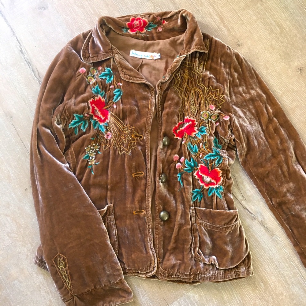 Johnny Was velveteen embroidered jacket small